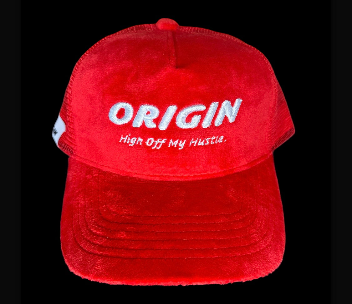 Origin "High off my hustle" velour trucker