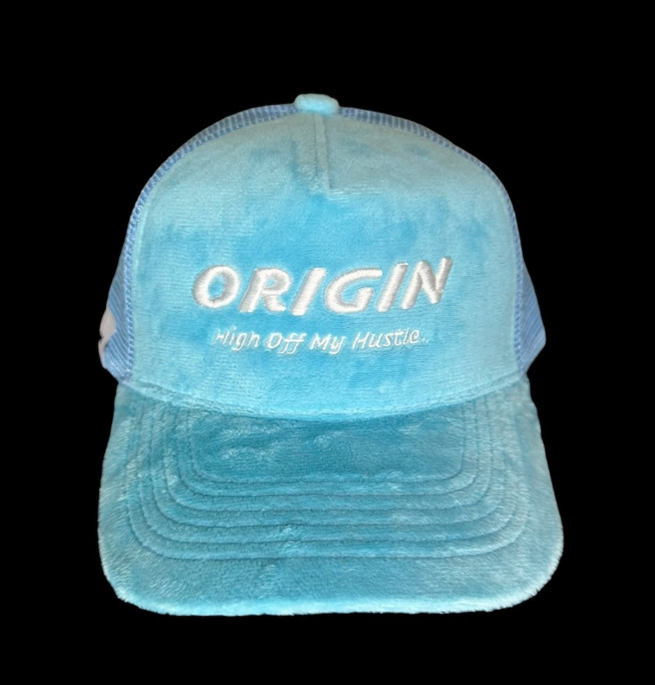 Origin "High off my hustle" velour trucker