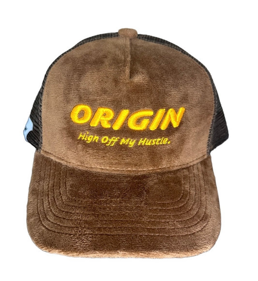 Origin "High off my hustle" velour trucker