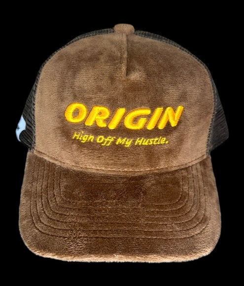 Origin "High off my hustle" velour trucker